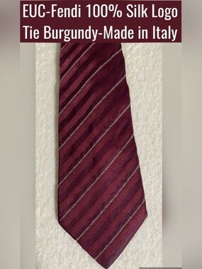 EUC-Fendi 100% Silk Logo Tie in Burgundy-Made in Italy